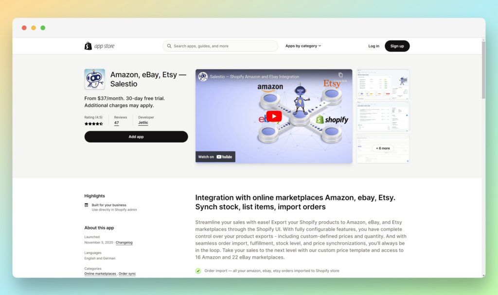 Salestio - Best Etsy Apps for Shopify